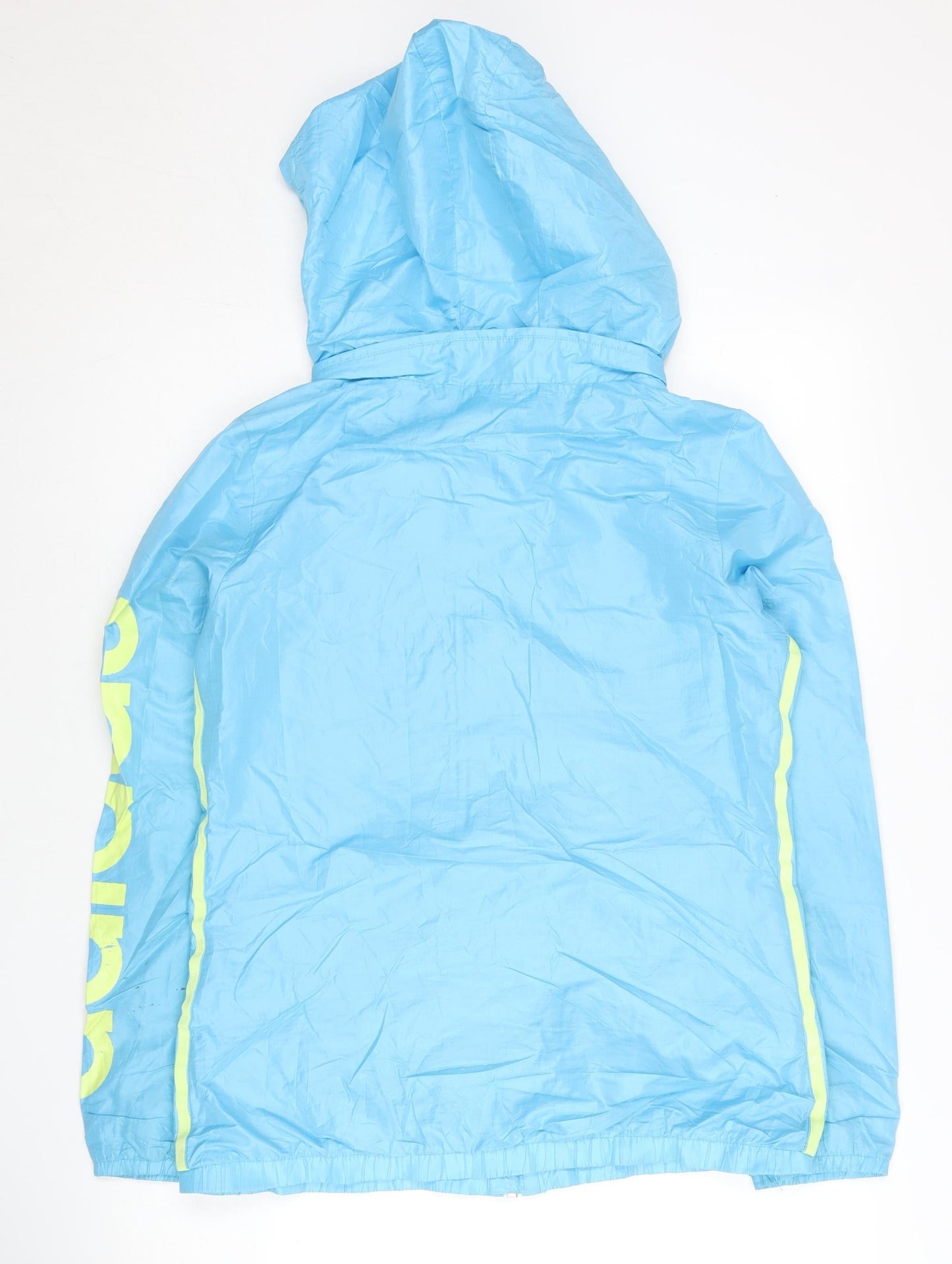 Adidas Womens Blue Size 12 Windbreaker Jacket Full Zip Hooded Sportswear