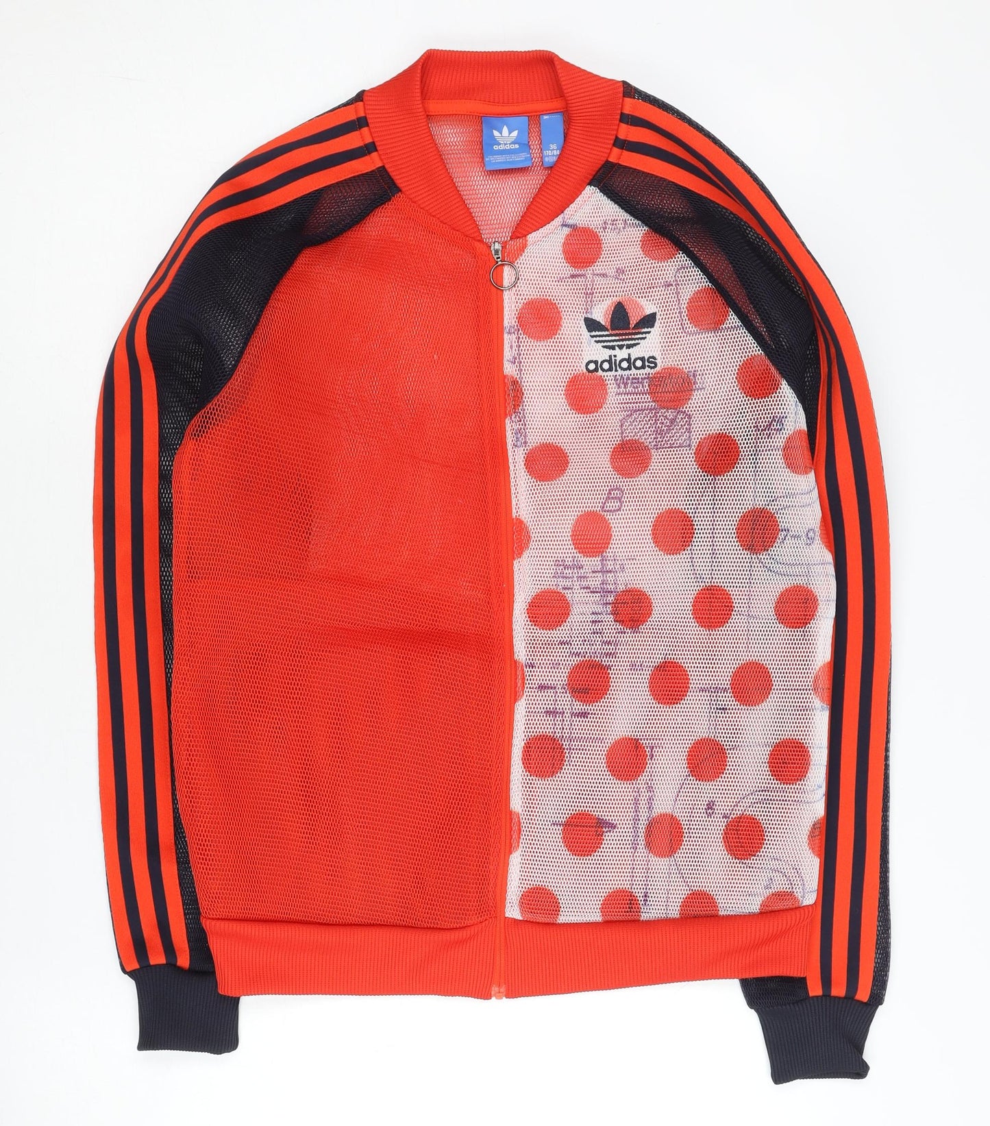 Adidas Womens Red Track Jacket UK 10 Polka Dot Mesh Sports Top