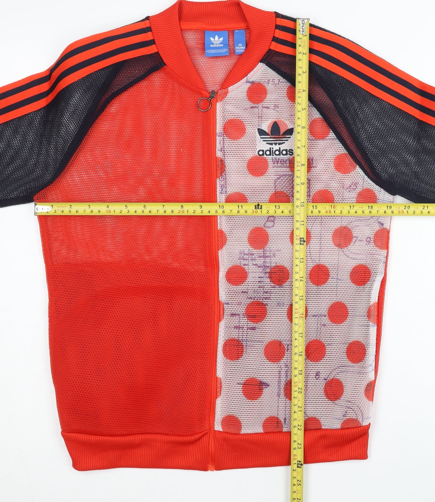 Adidas Womens Red Track Jacket UK 10 Polka Dot Mesh Sports Top