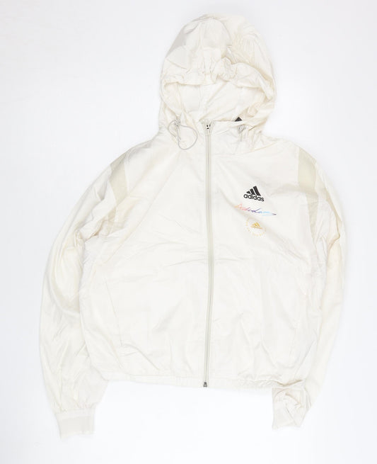Adidas Women’s White Size 10 Windbreaker Jacket Full Zip Hooded Lightweight