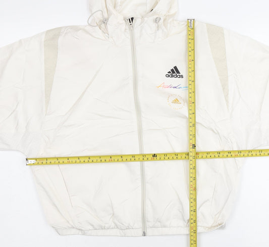 Adidas Women’s White Size 10 Windbreaker Jacket Full Zip Hooded Lightweight