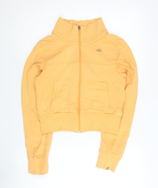 Adidas Womens Yellow Cropped Track Jacket Size 12 Full Zip Cotton