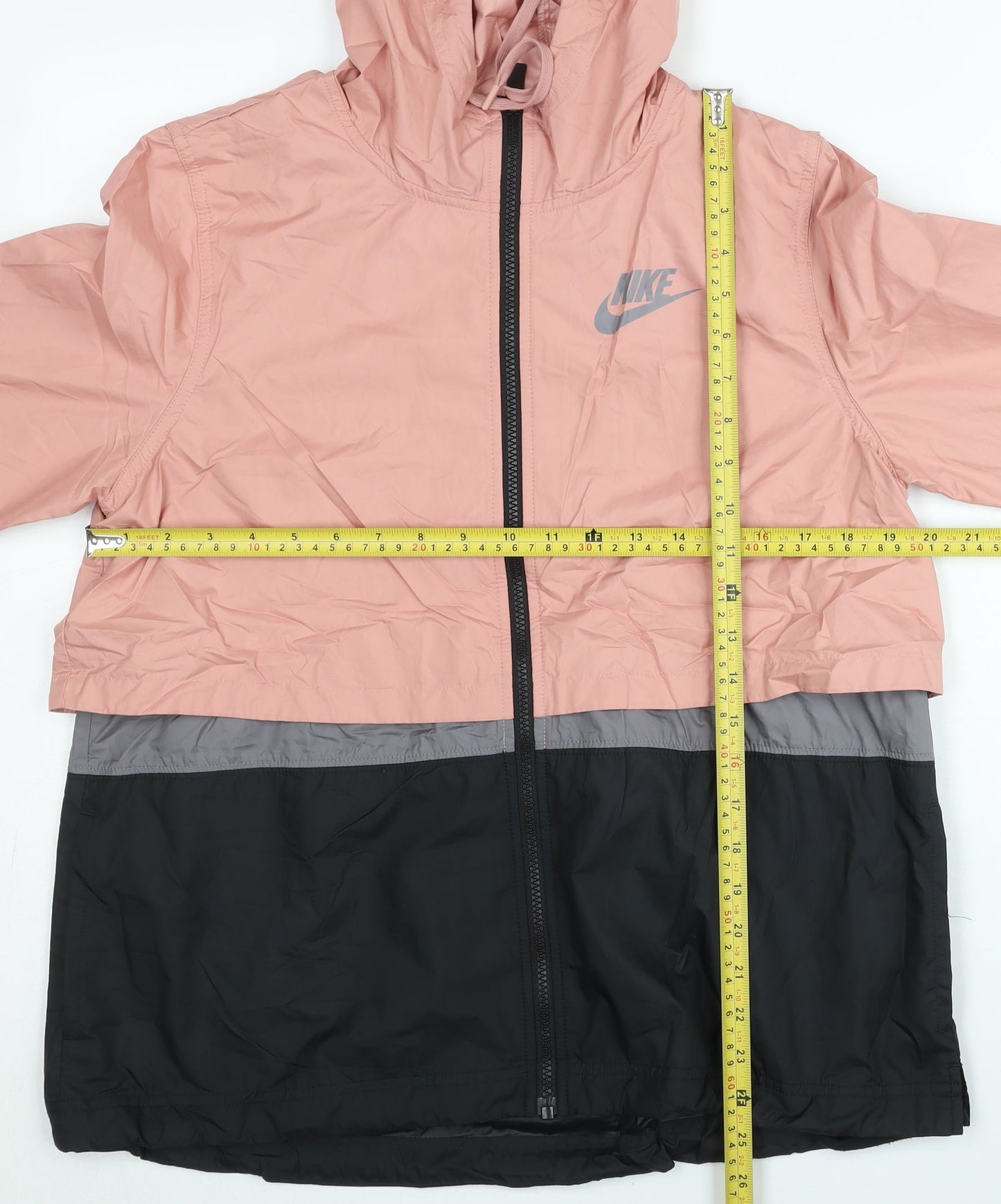 Nike Womens Pink Black Grey Windbreaker Jacket Size M Hooded Polyester