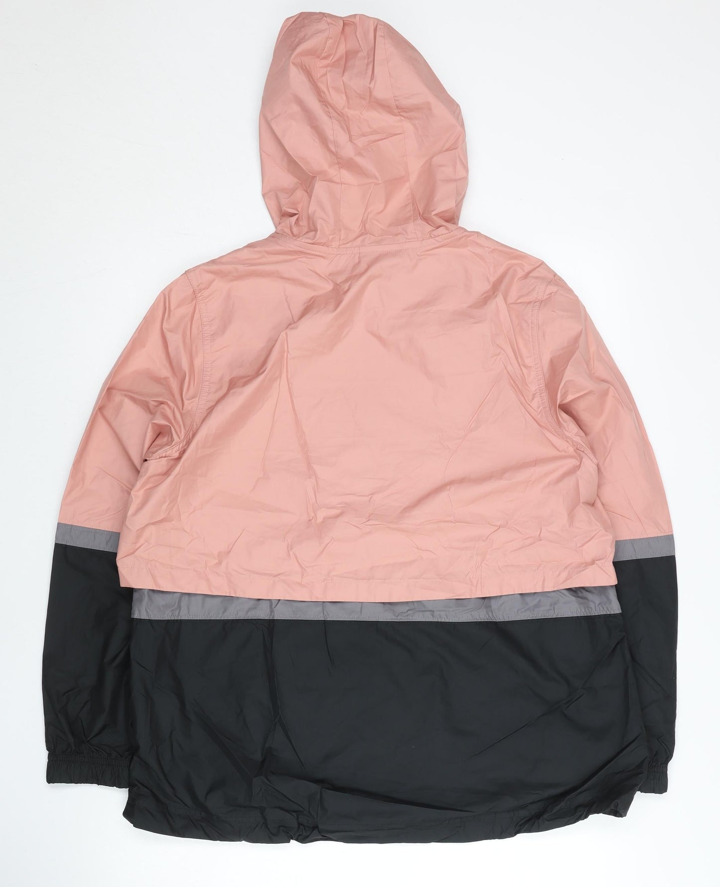 Nike Womens Pink Black Grey Windbreaker Jacket Size M Hooded Polyester