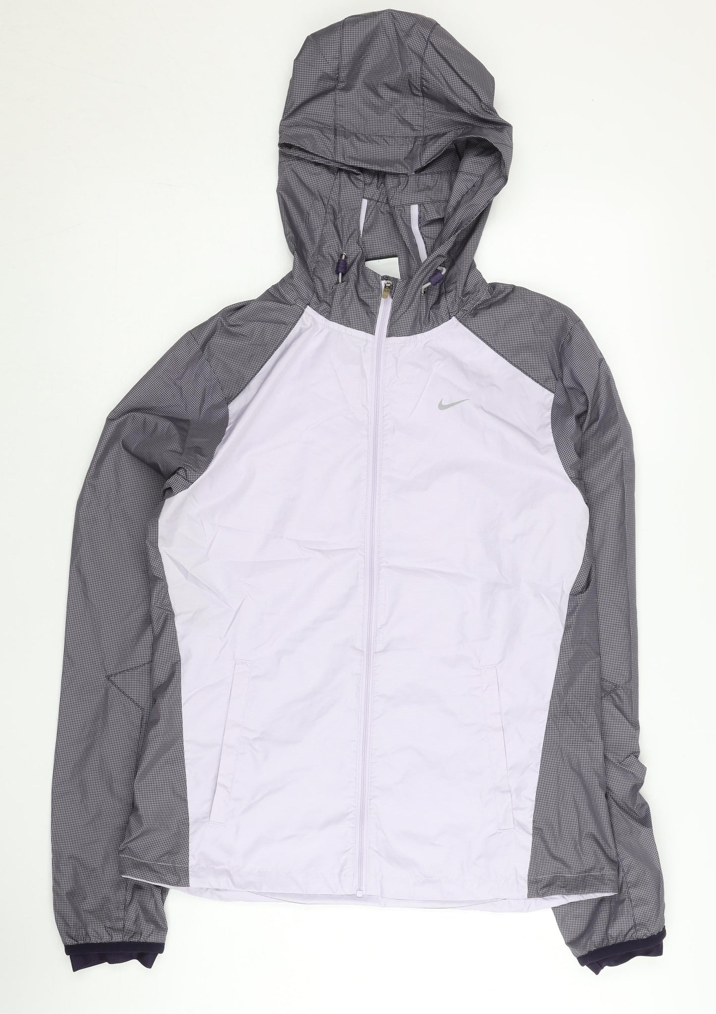 Nike Women Purple Grey M Windbreaker Running Jacket Lightweight Hooded