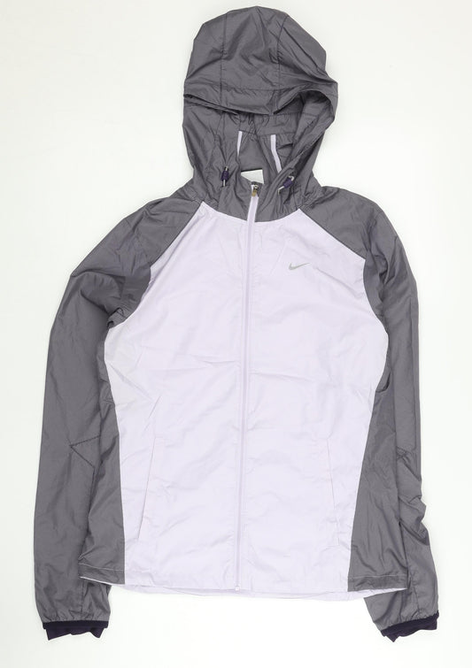 Nike Women Purple Grey M Windbreaker Running Jacket Lightweight Hooded