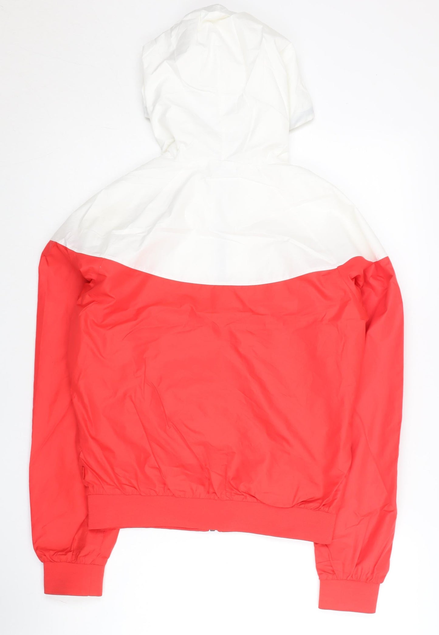 Nike Womens Red White Windbreaker Jacket Size L Hooded Full Zip