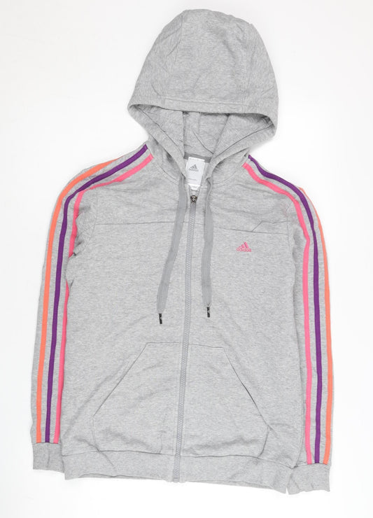 Adidas Womens Grey Full Zip Hoodie Jacket Size 10 Sportswear