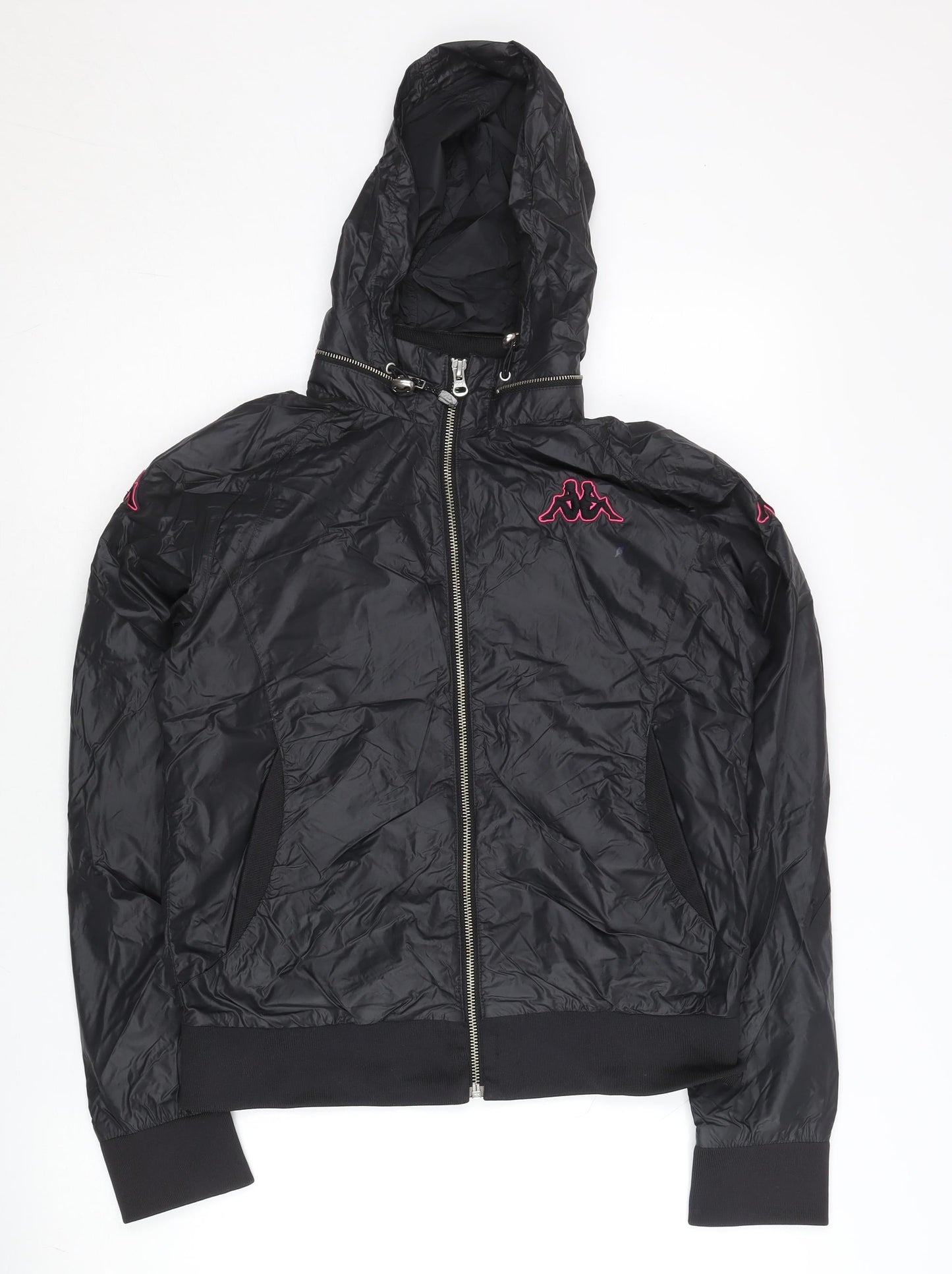 Kappa Womens Black Windbreaker Jacket Size 10 Hooded Lightweight