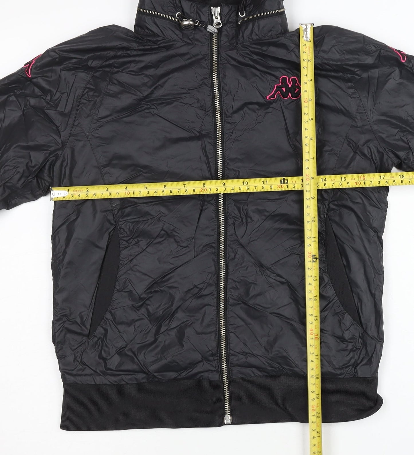 Kappa Womens Black Windbreaker Jacket Size 10 Hooded Lightweight