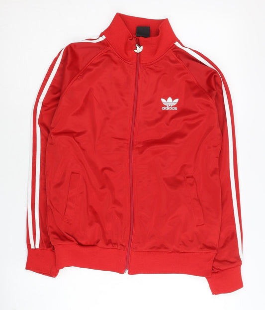 Adidas Womens Red Track Jacket Size L Full Zip Polyester Sportswear