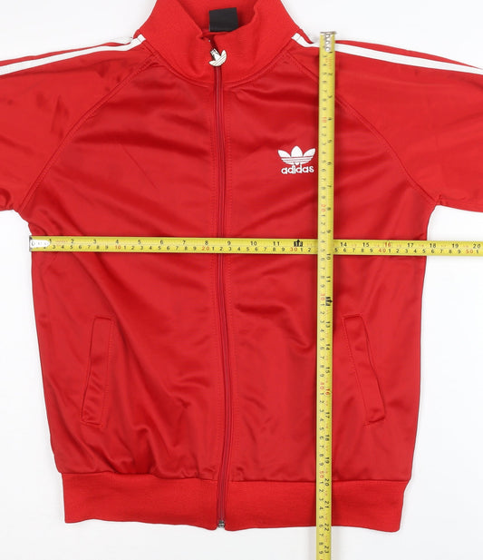 Adidas Womens Red Track Jacket Size L Full Zip Polyester Sportswear