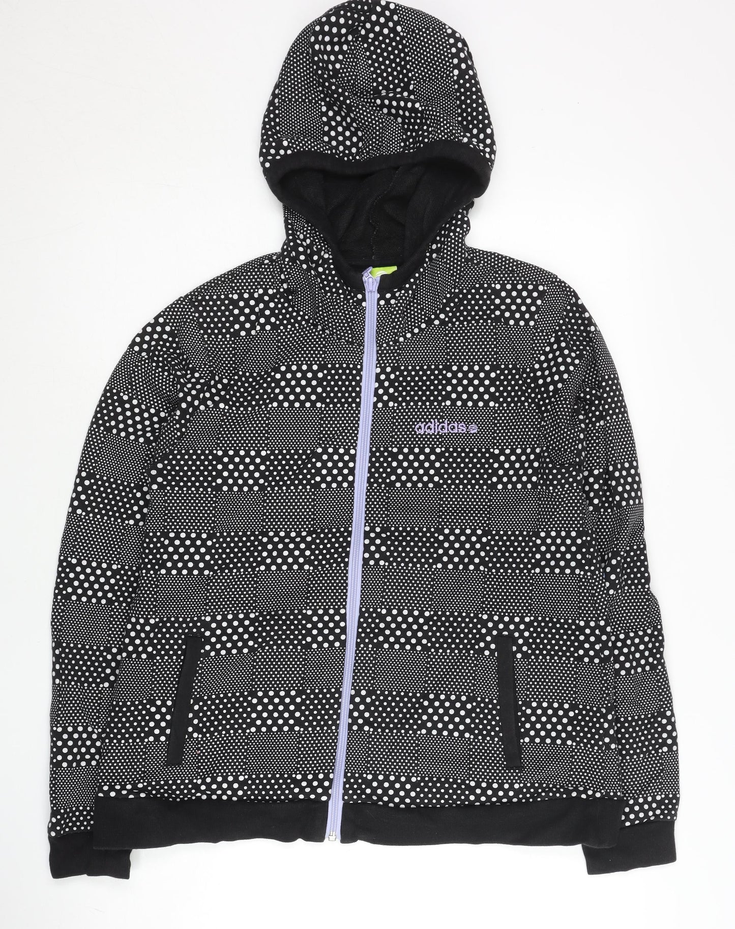 Adidas Womens Black Polka Dot Full Zip Hoodie Size 10