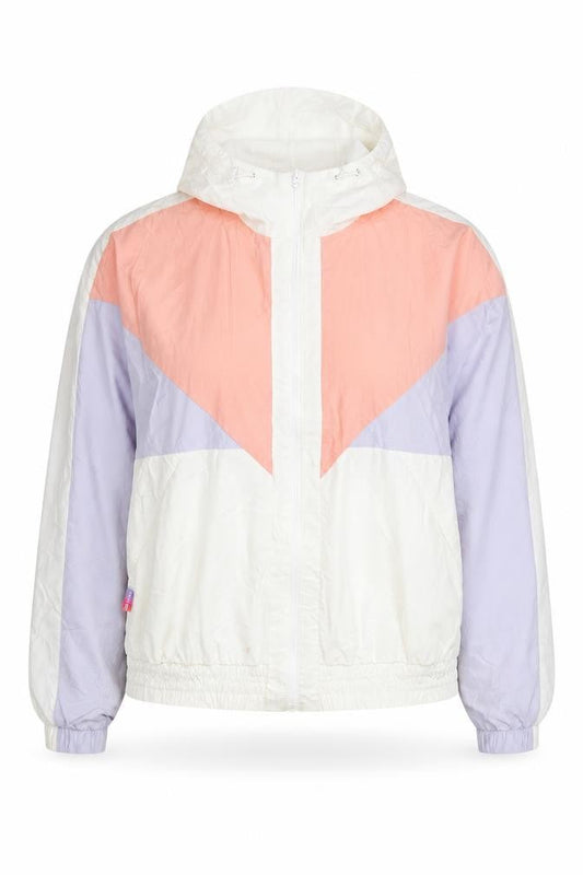 Xtep Womens White Pink Purple Windbreaker Jacket Size 16 Hooded Lightweight