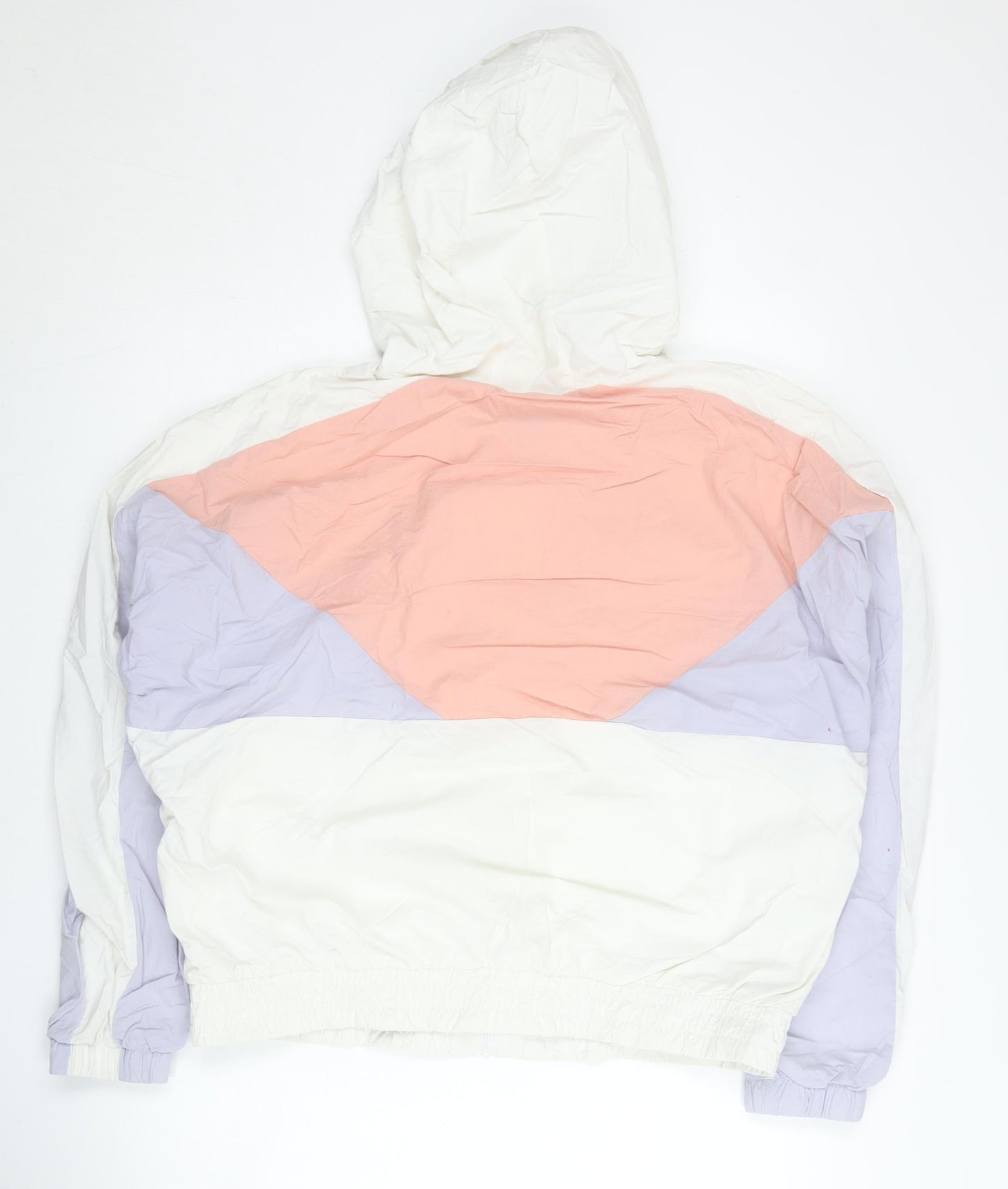 Xtep Womens White Pink Purple Windbreaker Jacket Size 16 Hooded Lightweight