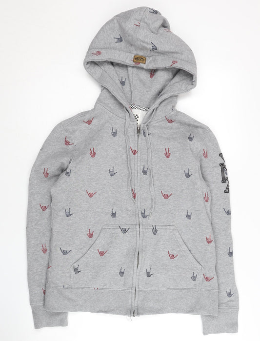 Vans Women’s Grey Hoodie Sweatshirt L Full Zip Cotton Blend Graphic