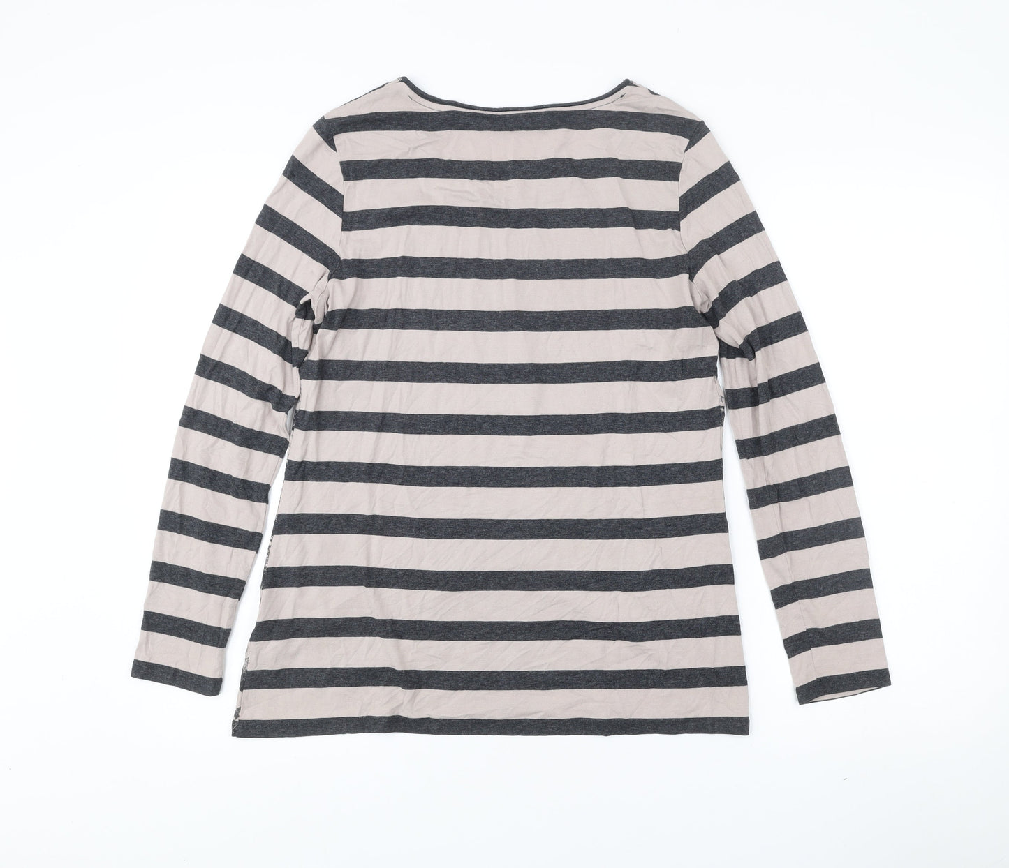 Betty Barclay Womens Grey Beige Stripe Lace Long Sleeve T-Shirt Size 12