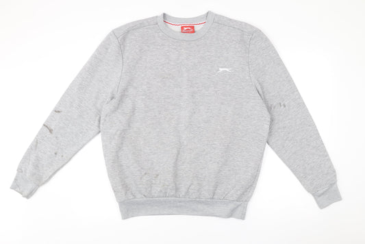 Slazenger Mens Grey L Sweatshirt Pullover Crew Neck Logo Sportswear