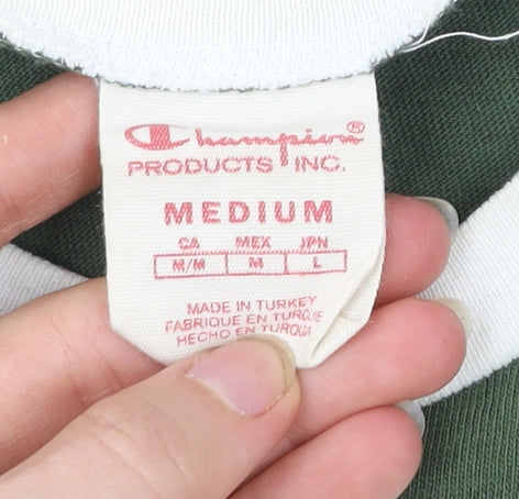 Champion Men's Green White Striped Crew Neck Cotton T-Shirt Size M