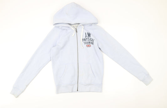 Jack Wills Women’s Blue Full Zip Hoodie Size 10 Logo Print Sportswear