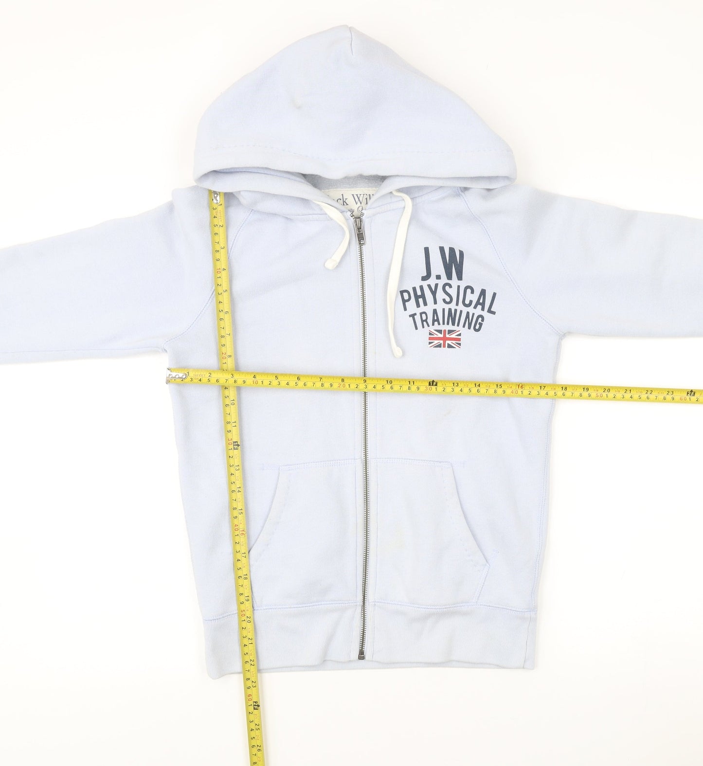 Jack Wills Women’s Blue Full Zip Hoodie Size 10 Logo Print Sportswear