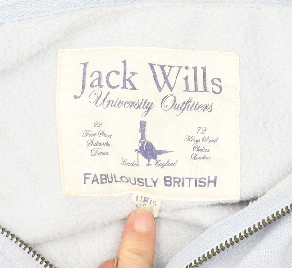 Jack Wills Women’s Blue Full Zip Hoodie Size 10 Logo Print Sportswear