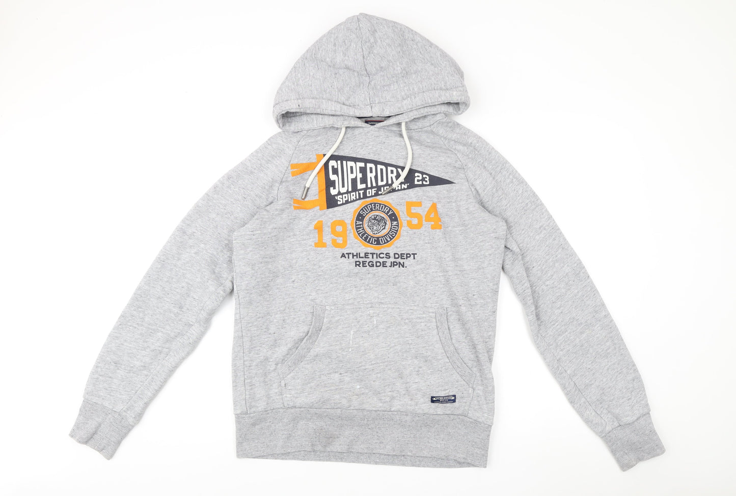 Superdry Mens Grey Pullover Hoodie M Graphic Print Athletic Style