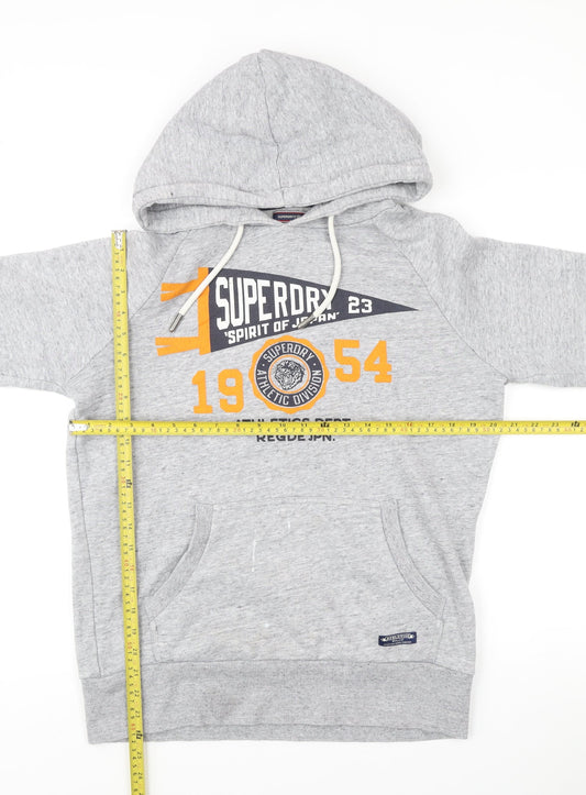 Superdry Mens Grey Pullover Hoodie M Graphic Print Athletic Style