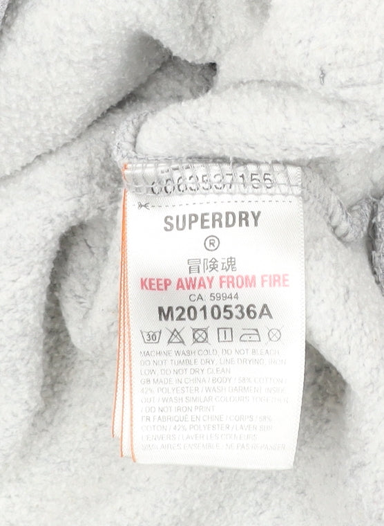 Superdry Mens Grey Pullover Hoodie M Graphic Print Athletic Style