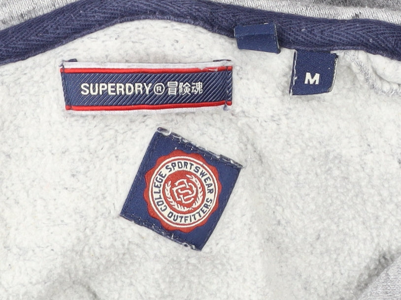 Superdry Mens Grey Pullover Hoodie M Graphic Print Athletic Style