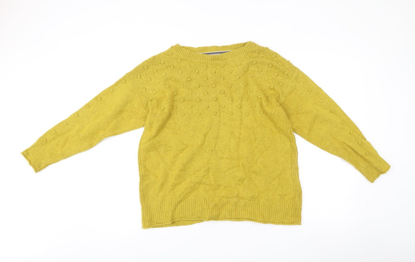 White Stuff Womens Yellow Crew Neck Merino Wool Blend Jumper UK 16