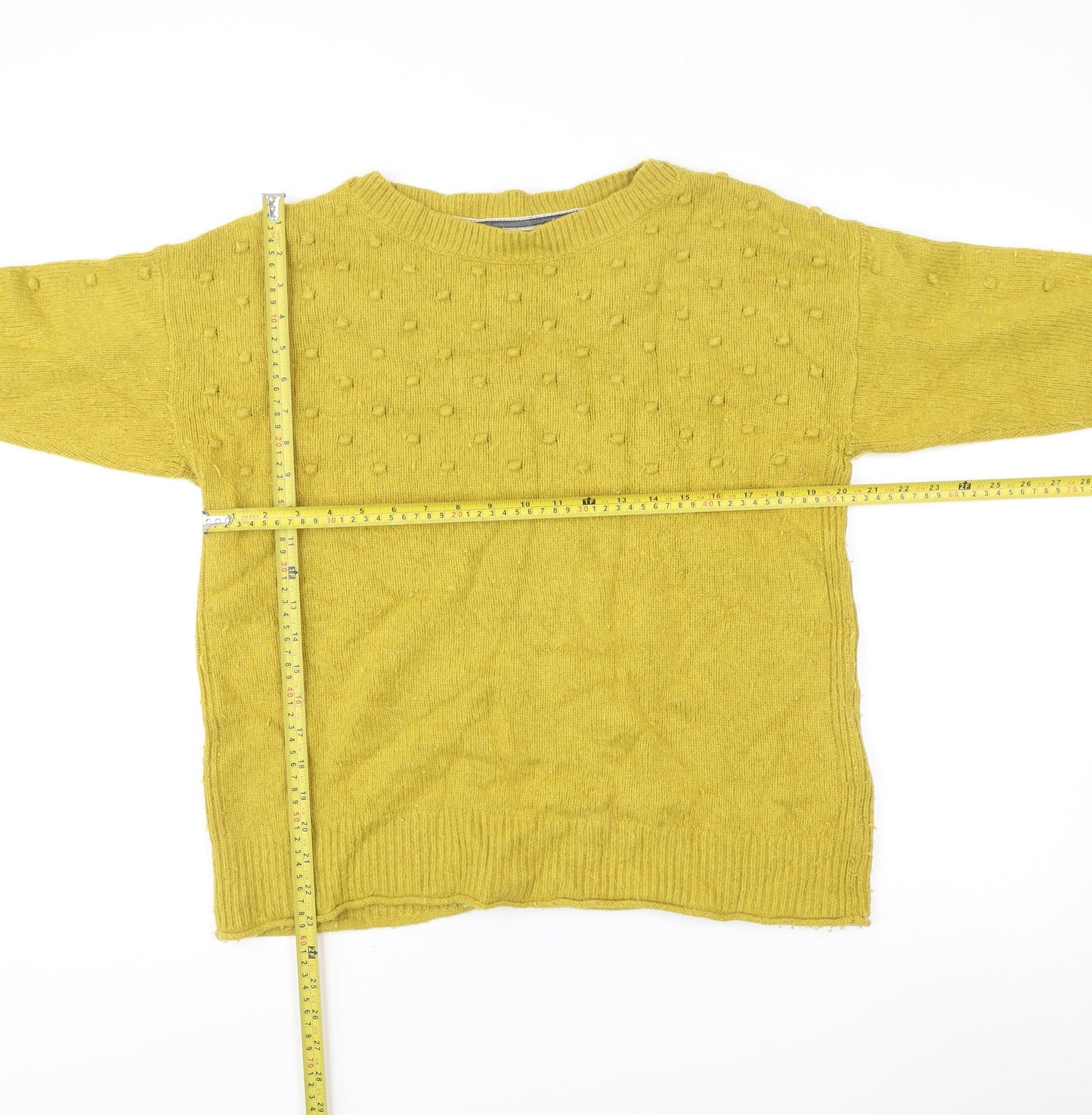 White Stuff Womens Yellow Crew Neck Merino Wool Blend Jumper UK 16