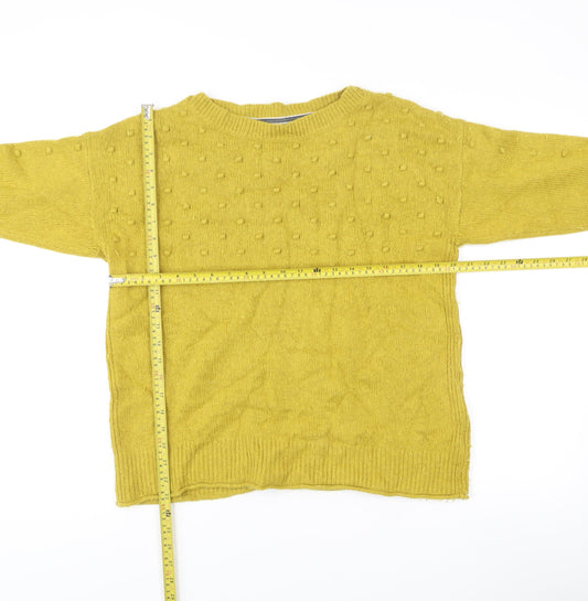 White Stuff Womens Yellow Crew Neck Merino Wool Blend Jumper UK 16