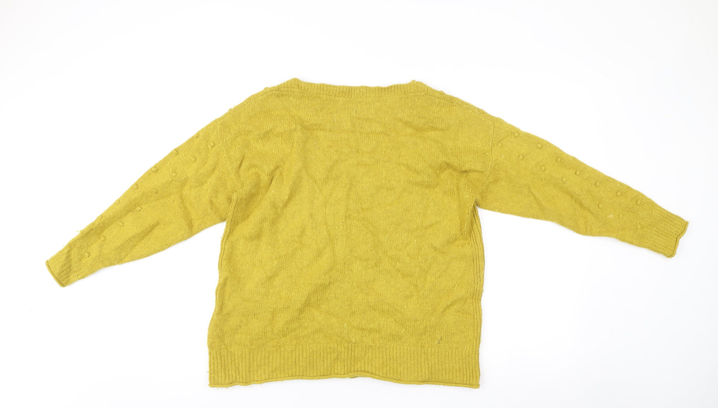 White Stuff Womens Yellow Crew Neck Merino Wool Blend Jumper UK 16