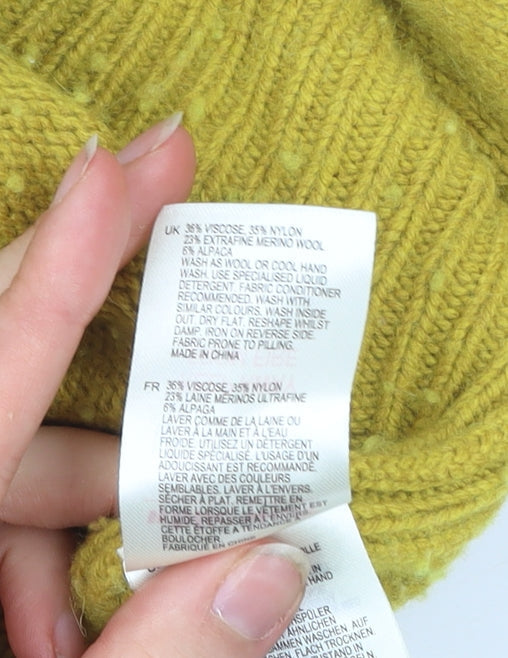 White Stuff Womens Yellow Crew Neck Merino Wool Blend Jumper UK 16
