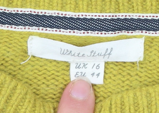White Stuff Womens Yellow Crew Neck Merino Wool Blend Jumper UK 16