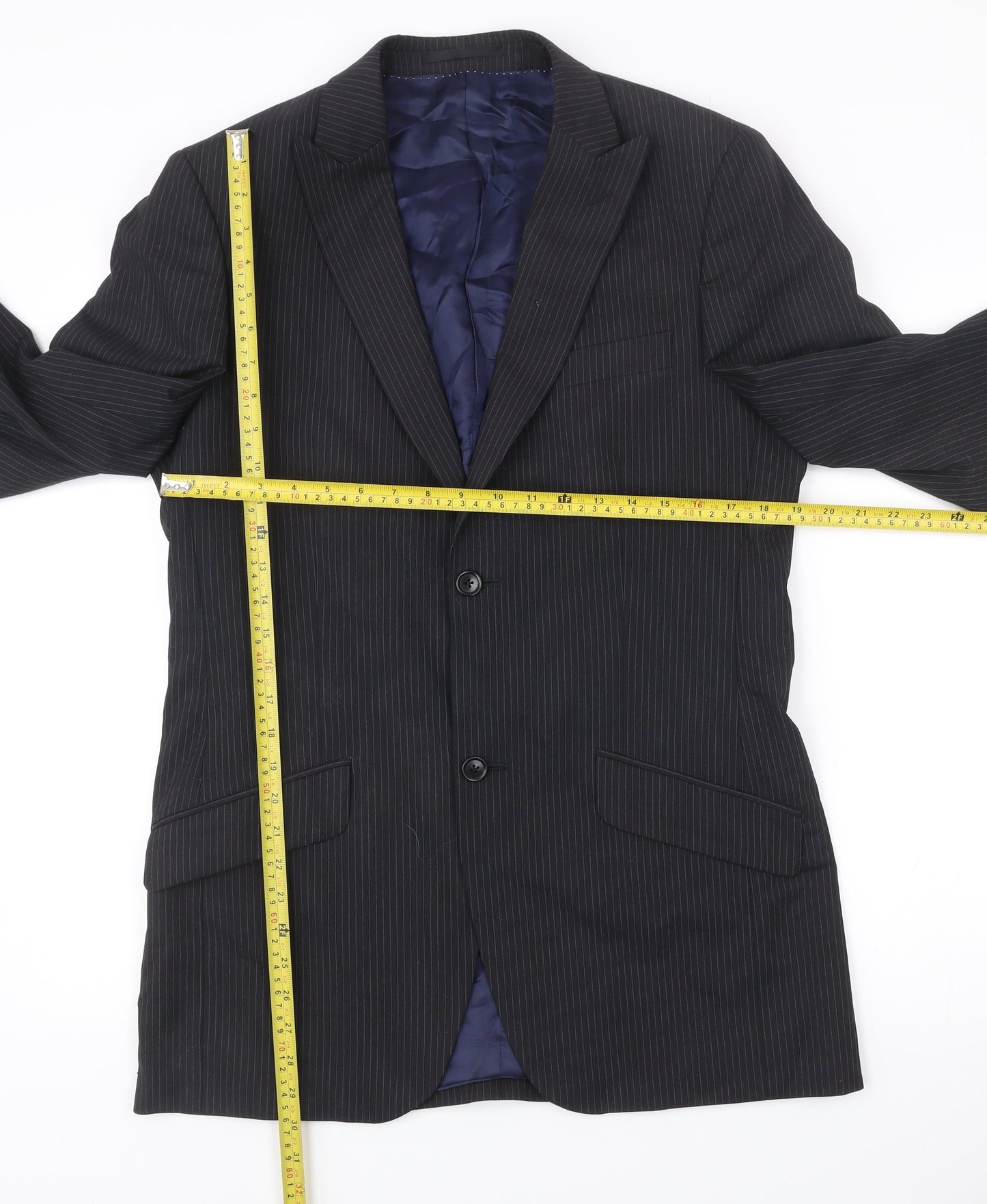 Moss Mens Black 38L Pinstripe Wool Blend Blazer Jacket