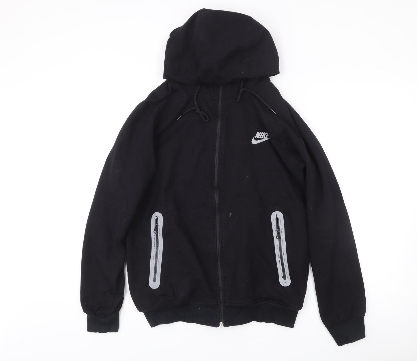Nike Mens Black Full Zip Hoodie M Regular Fit Logo Pockets