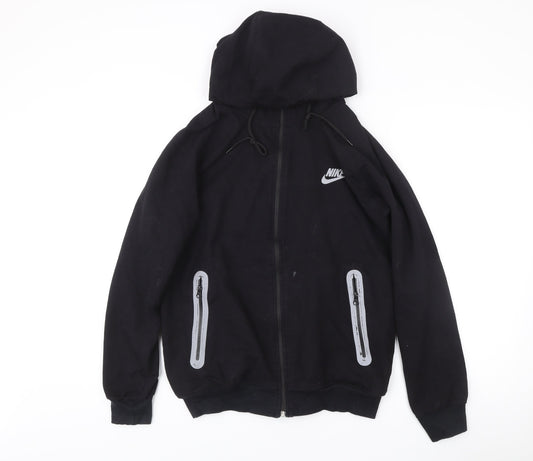 Nike Mens Black Full Zip Hoodie M Regular Fit Logo Pockets