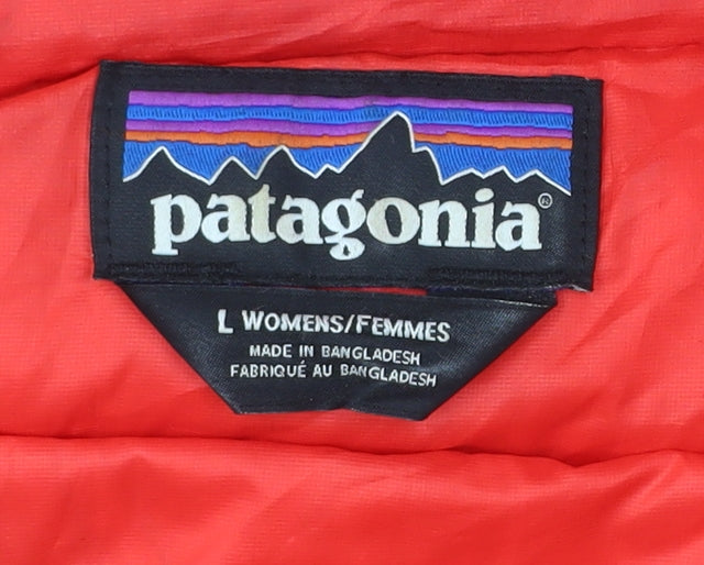 Patagonia Womens Red L Puffer Jacket Hooded Down Insulated Coat