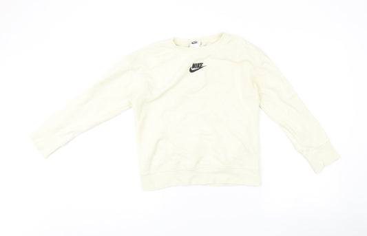 Nike Womens Ivory Small Pullover Sweatshirt Logo Crew Neck