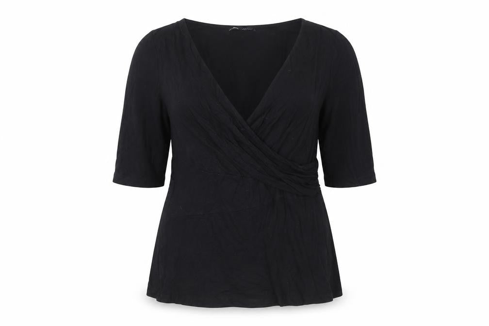Cable & Gauge Womens Black Wrap Blouse L 3/4 Sleeve Viscose Top