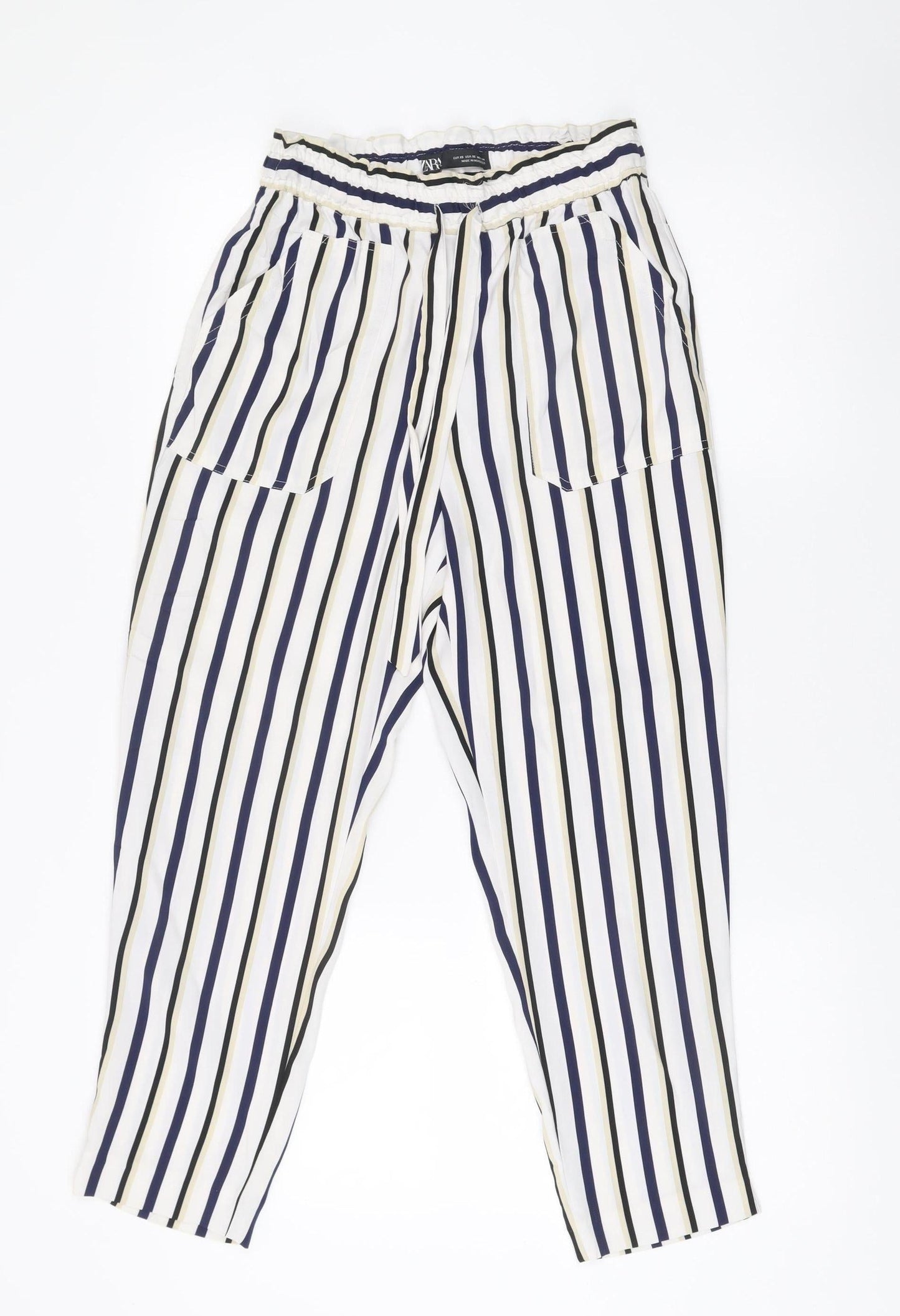 Zara Women XS Striped Lightweight Relaxed Trousers Multicoloured