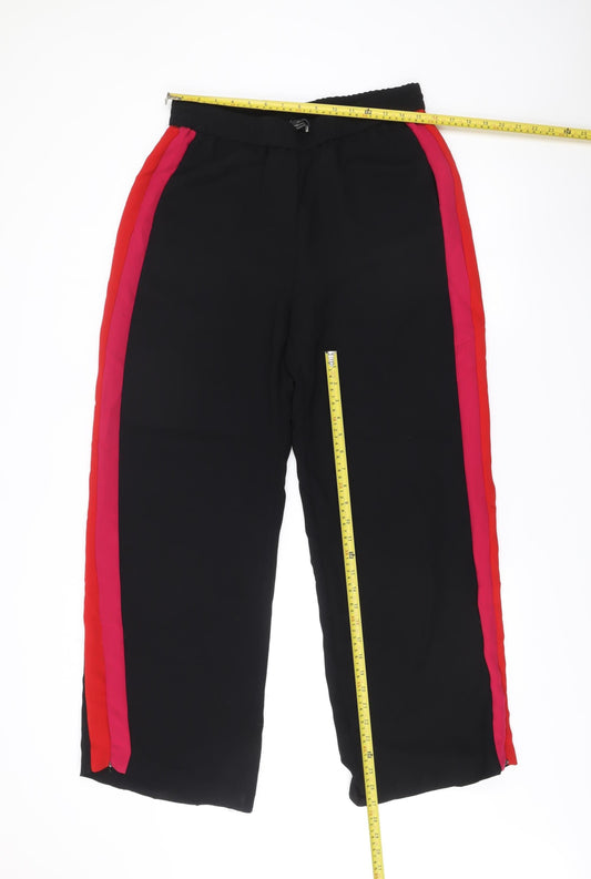 Zara Women Black Jogger Trousers L Elastic Waist Stripe Polyester