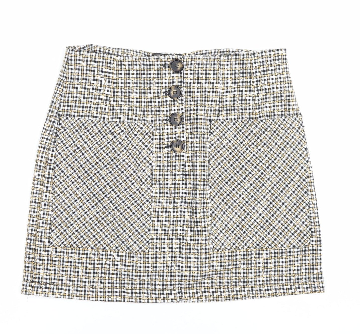 Topshop Womens Skirt UK 10 Multicoloured Tweed Check Button Mini