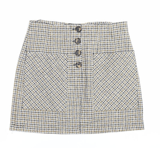 Topshop Womens Skirt UK 10 Multicoloured Tweed Check Button Mini