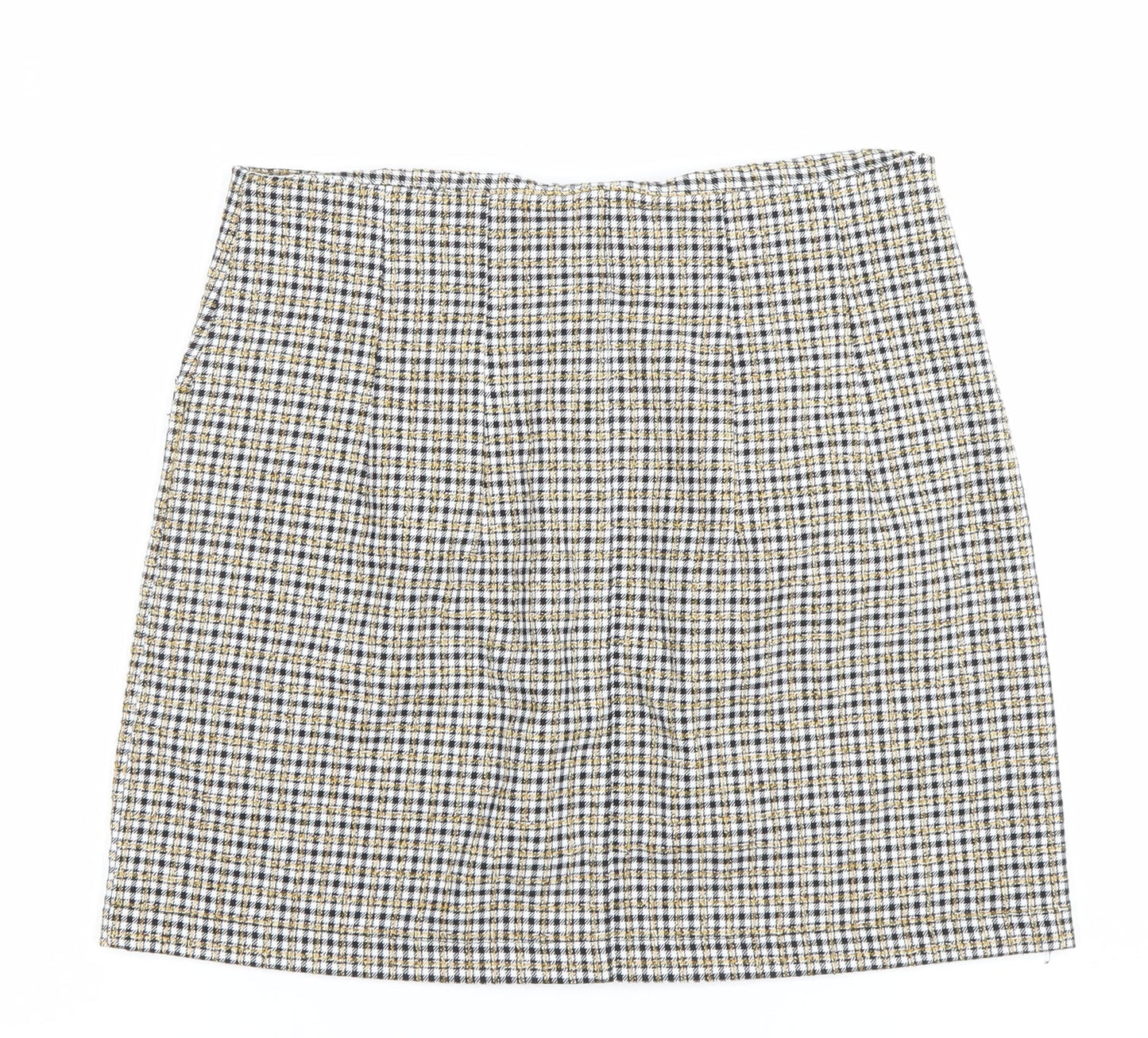 Topshop Womens Skirt UK 10 Multicoloured Tweed Check Button Mini