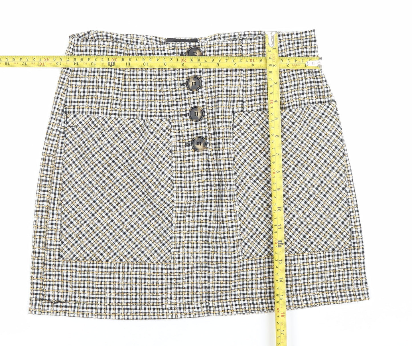 Topshop Womens Skirt UK 10 Multicoloured Tweed Check Button Mini