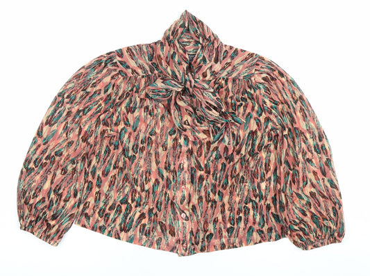 Topshop Womens Multicoloured Animal Print Bow Blouse Size 8