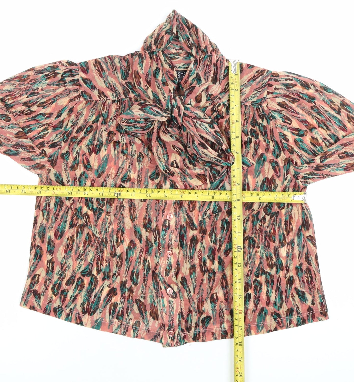 Topshop Womens Multicoloured Animal Print Bow Blouse Size 8